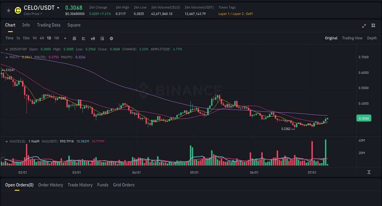 Crypto pump report: Dive into CELO on Binance, 09 July 2025, 02:46 Crypto pump report: CELO on Binance, 09 July 2025, 02:46