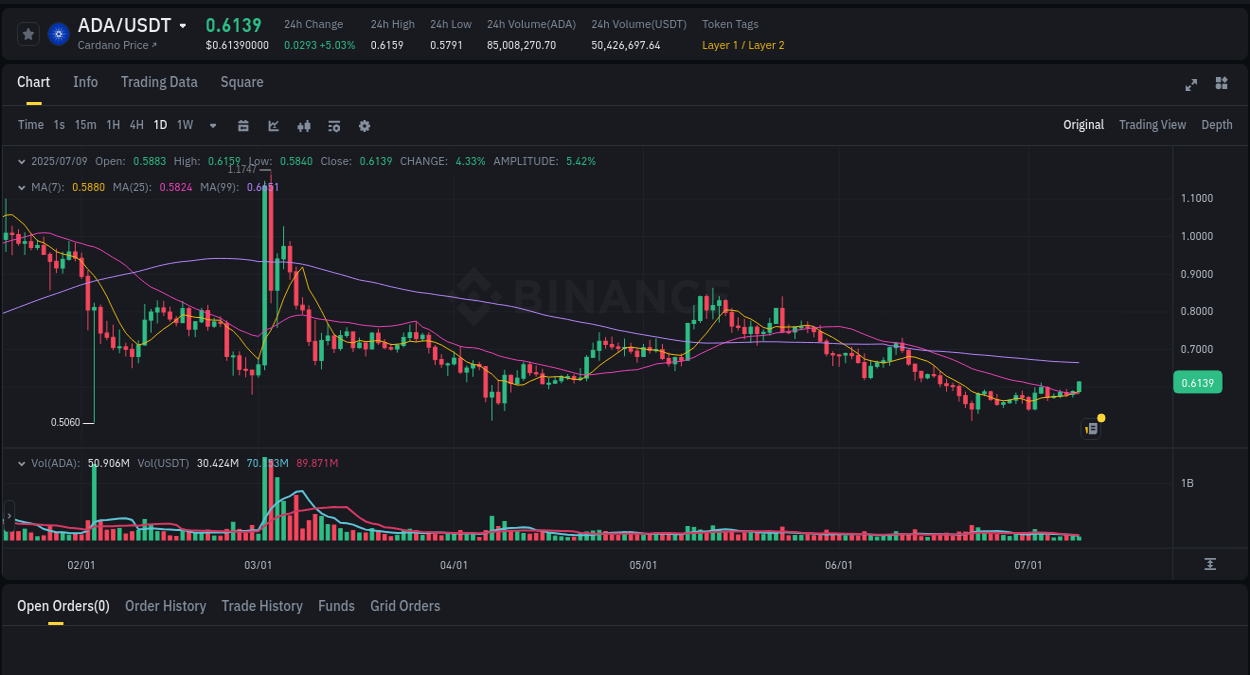 Analyze the crypto trading report for ADA pump on Binance, 09 July 2025, 14:04 Crypto trading analysis: ADA pump on Binance, 09 July 2025, 14:04
