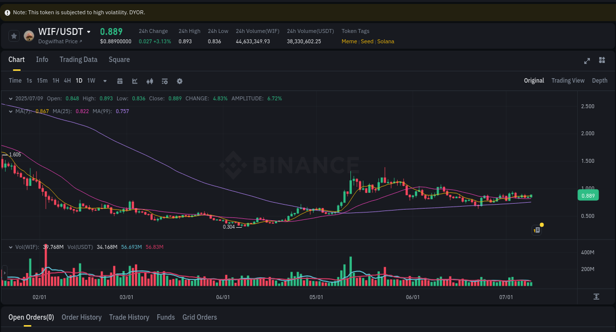 Understand market insights for WIF on Binance at 09 July 2025, 20:23 Market insights: WIF on Binance at 09 July 2025, 20:23
