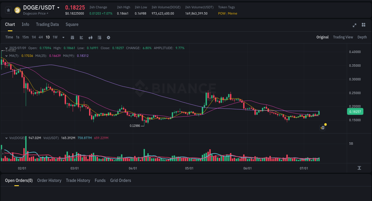 View exchange insights for DOGE on Binance, 09 July 2025, 22:40 Binance exchange insights for DOGE, 09 July 2025, 22:40