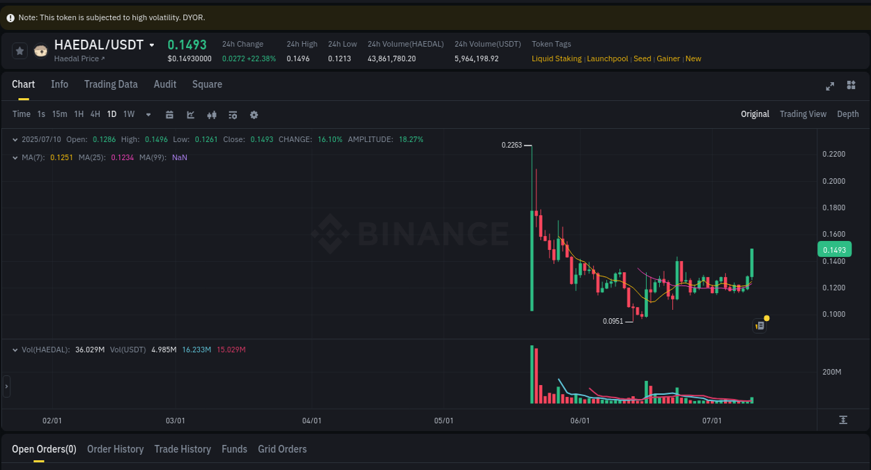 Binance trading report for HAEDAL pump, 10 July 2025, 14:52 Binance trading report for HAEDAL pump, 10 July 2025, 14:52
