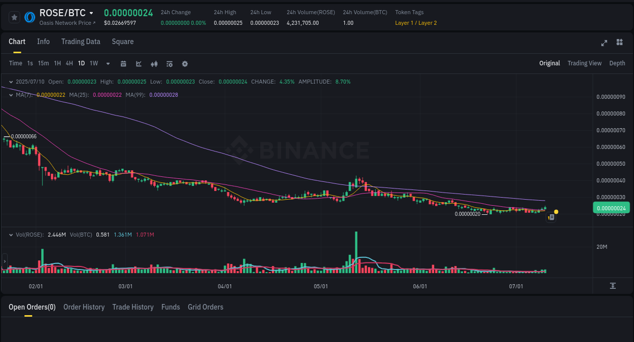 Real-time report of ROSE pump on Binance, 10 July 2025, 16:59 Binance trading report for ROSE pump, 10 July 2025, 16:59