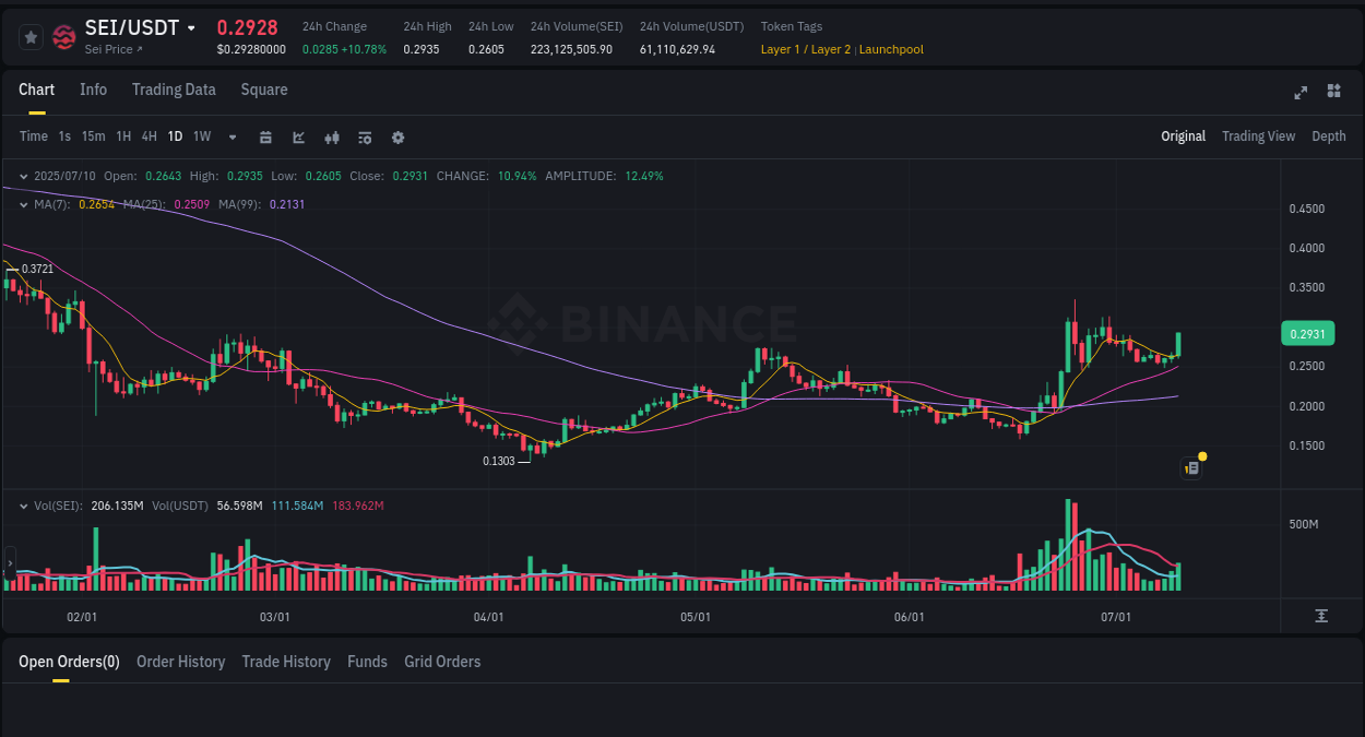 Binance trading report for SEI pump, 10 July 2025, 23:19 Binance trading report for SEI pump, 10 July 2025, 23:19