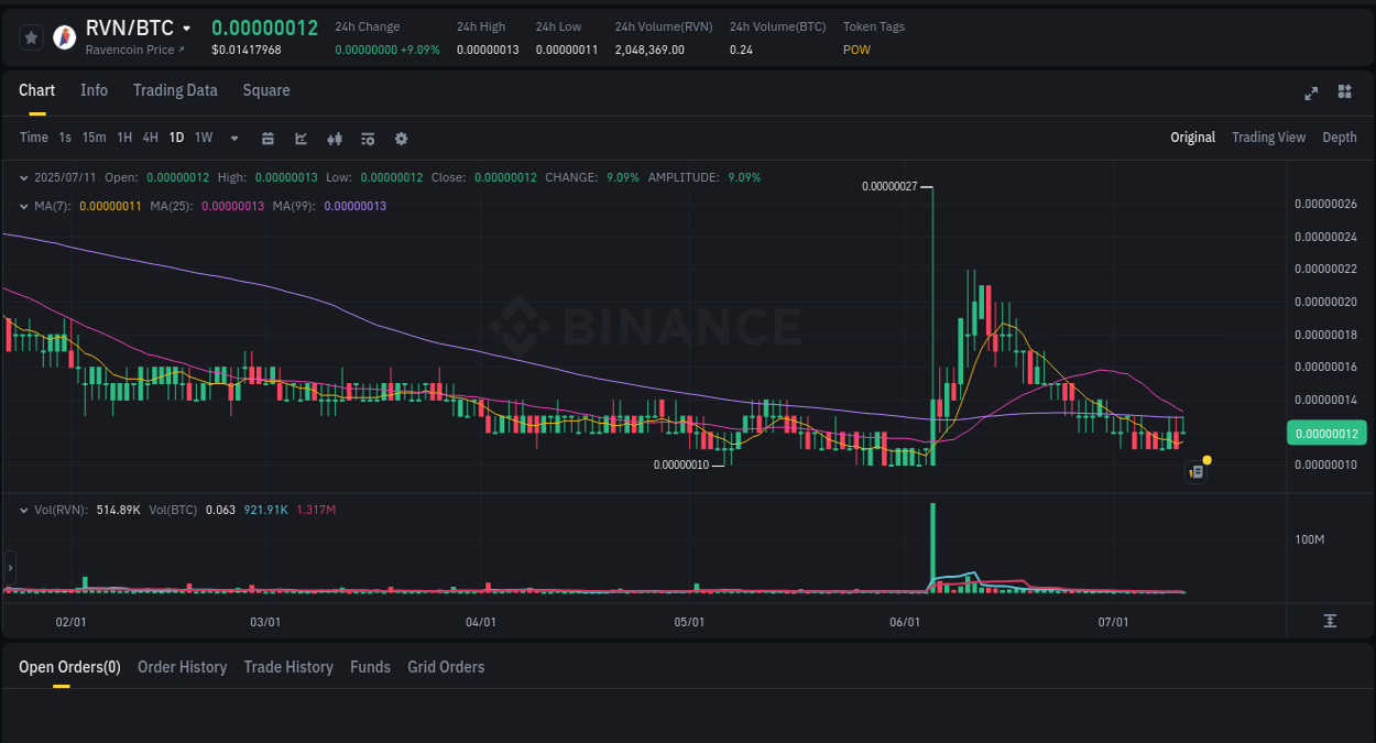 Market movement report: RVN on Binance at 11 July 2025, 12:24 Trading insight: RVN pump report from Binance, 11 July 2025, 12:24
