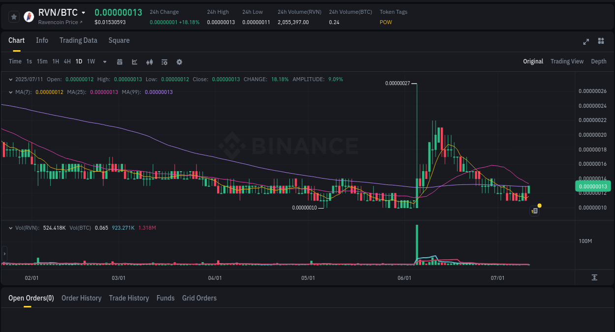 Market analysis: Understand RVN pump on Binance at 11 July 2025, 13:35 RVN price surge report from Binance, timestamp: 11 July 2025, 13:35