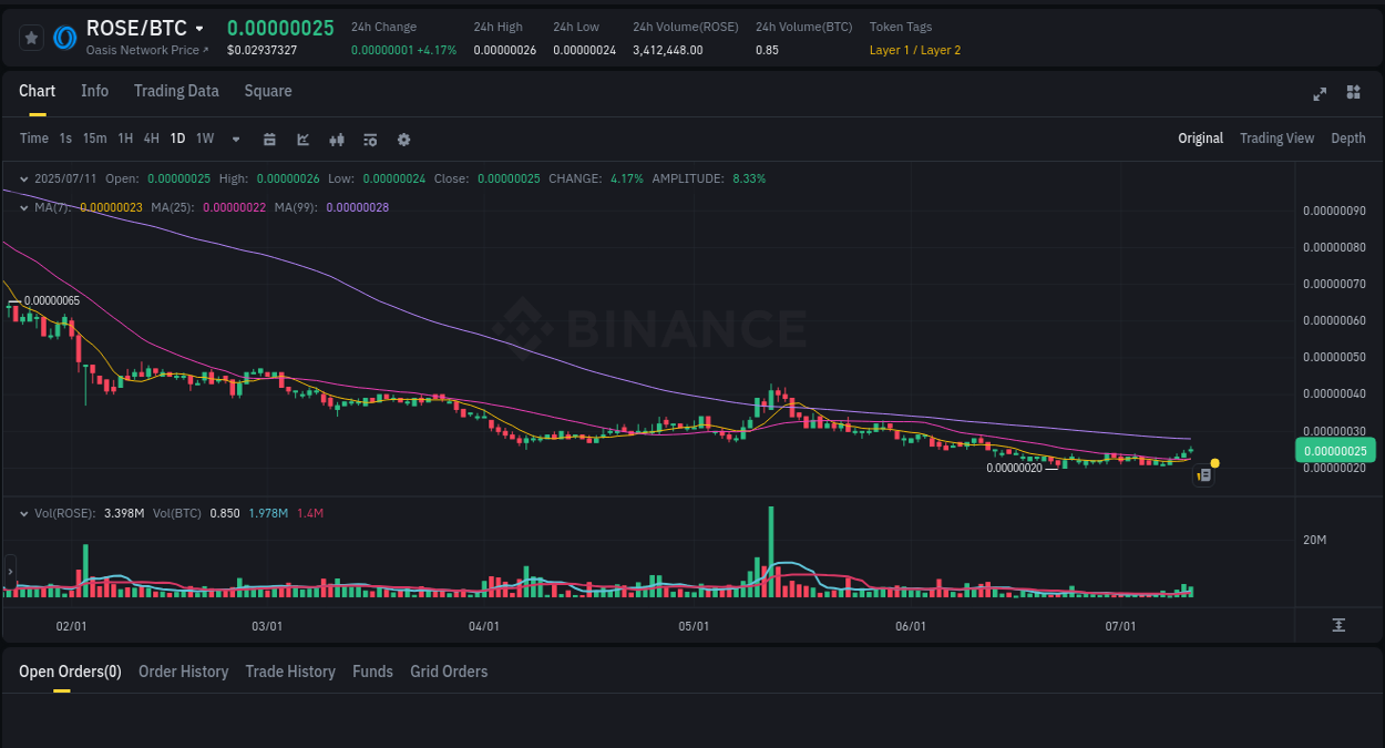 Explore the ROSE price surge report from Binance, timestamp: 11 July 2025, 23:56 Market analysis: ROSE pump on Binance at 11 July 2025, 23:56