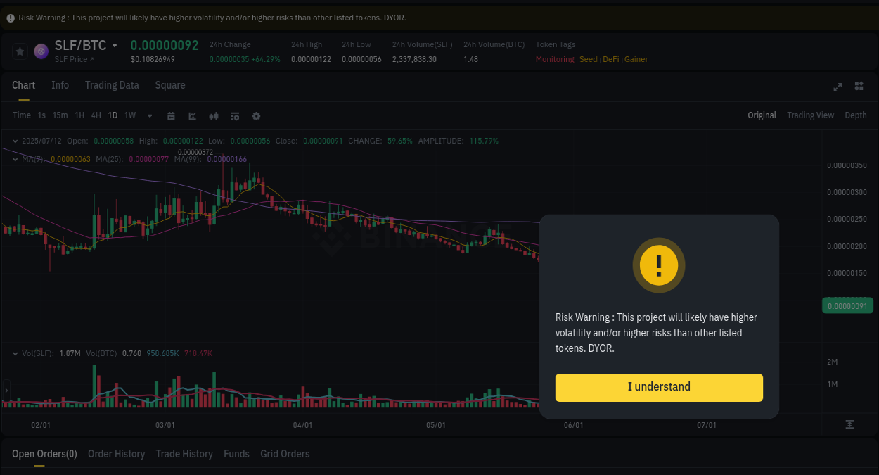 Detailed insights into SLF's pump on Binance at 12 July 2025, 07:51 Crypto market update: SLF pump on Binance, 12 July 2025, 07:51