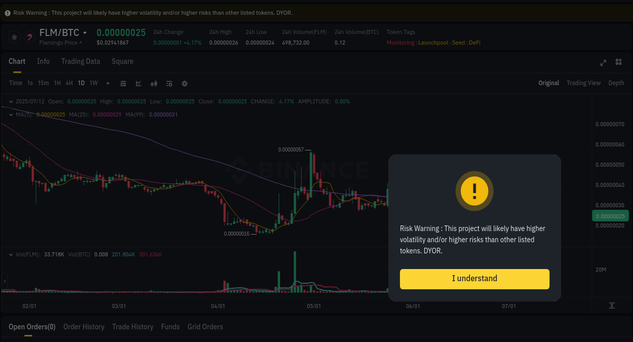 Binance trading report for FLM pump, 12 July 2025, 08:02 Crypto market update: FLM pump on Binance, 12 July 2025, 08:02