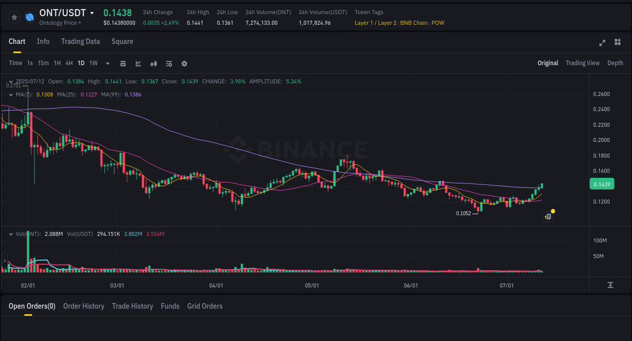 Detailed insights into ONT's pump on Binance at 12 July 2025, 08:04 Detailed report of ONT's pump on Binance at 12 July 2025, 08:04