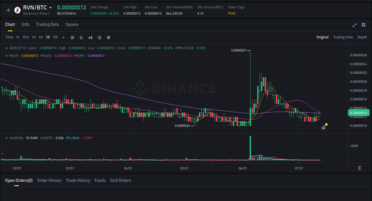Market movement report: RVN on Binance at 12 July 2025, 08:42 Binance pump data for RVN at 12 July 2025, 08:42