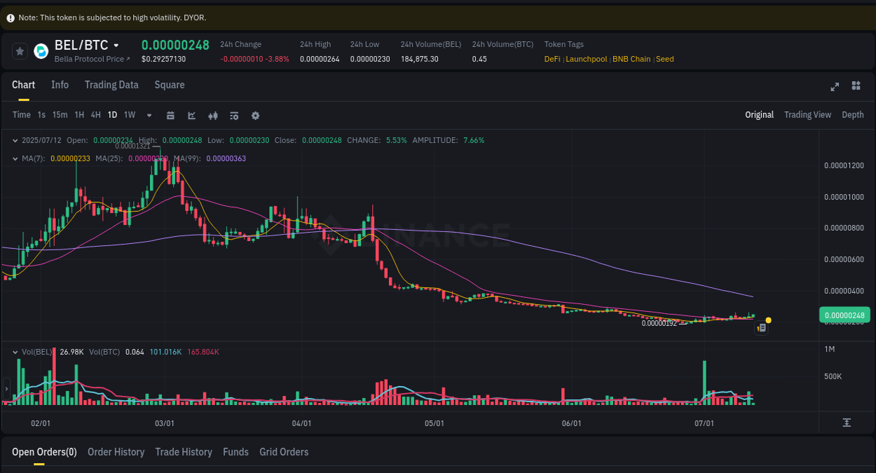 Market movement report: BEL on Binance at 12 July 2025, 08:45 Binance pump report for BEL on 12 July 2025, 08:45