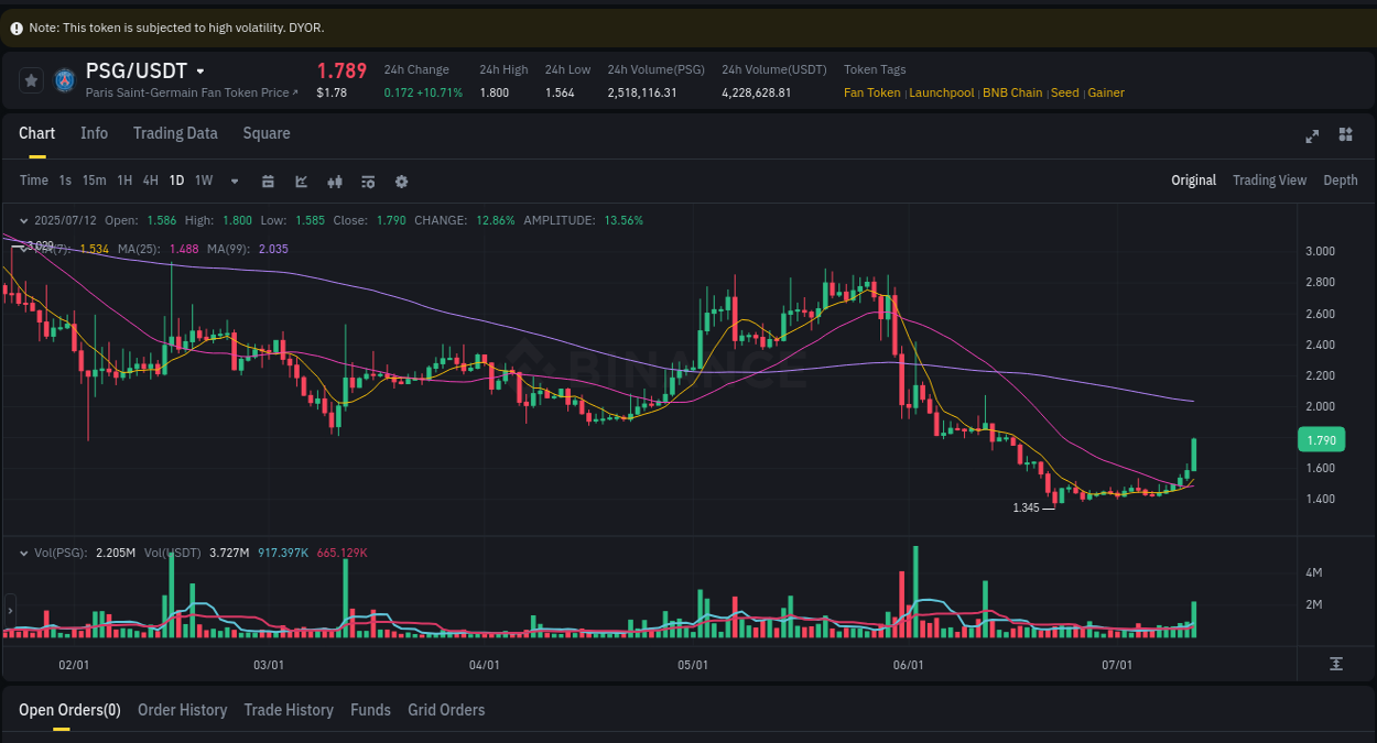 Gain insights into PSG's pump activity on Binance, 12 July 2025, 15:20 Detailed analysis of PSG's price surge on Binance, 12 July 2025, 15:20