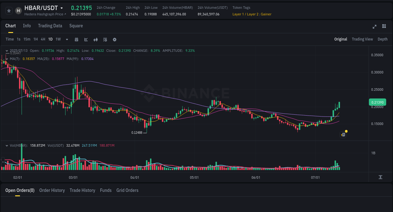 Gain insights into HBAR's pump activity on Binance, 13 July 2025, 07:44 Detailed analysis of HBAR's price surge on Binance, 13 July 2025, 07:44