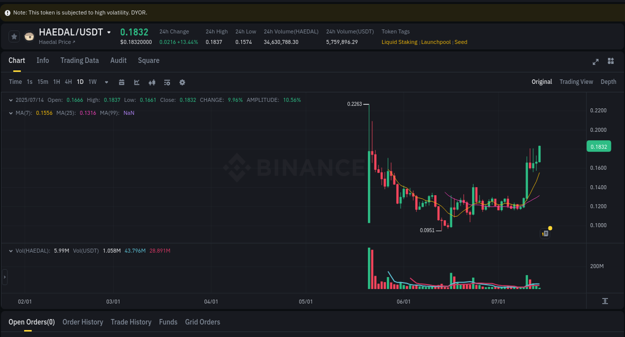 Trading insight: HAEDAL pump report from Binance, 14 July 2025, 03:07
