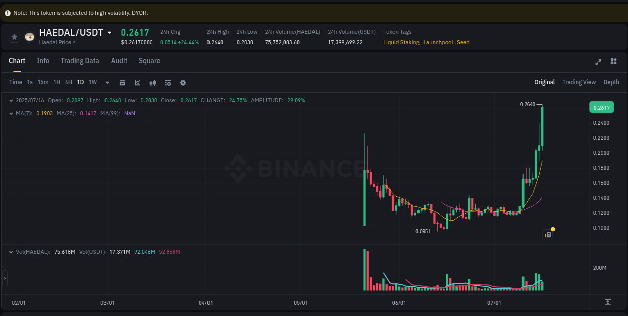 Explore the HAEDAL price surge report from Binance, timestamp: 17 July 2025, 01:51 HAEDAL price surge report from Binance, timestamp: 17 July 2025, 01:51