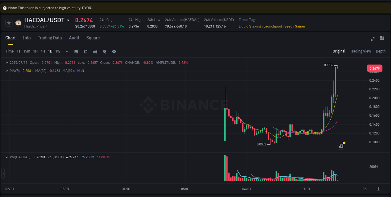 Check out the Binance pump report for HAEDAL on 17 July 2025, 02:03 Binance pump report for HAEDAL on 17 July 2025, 02:03