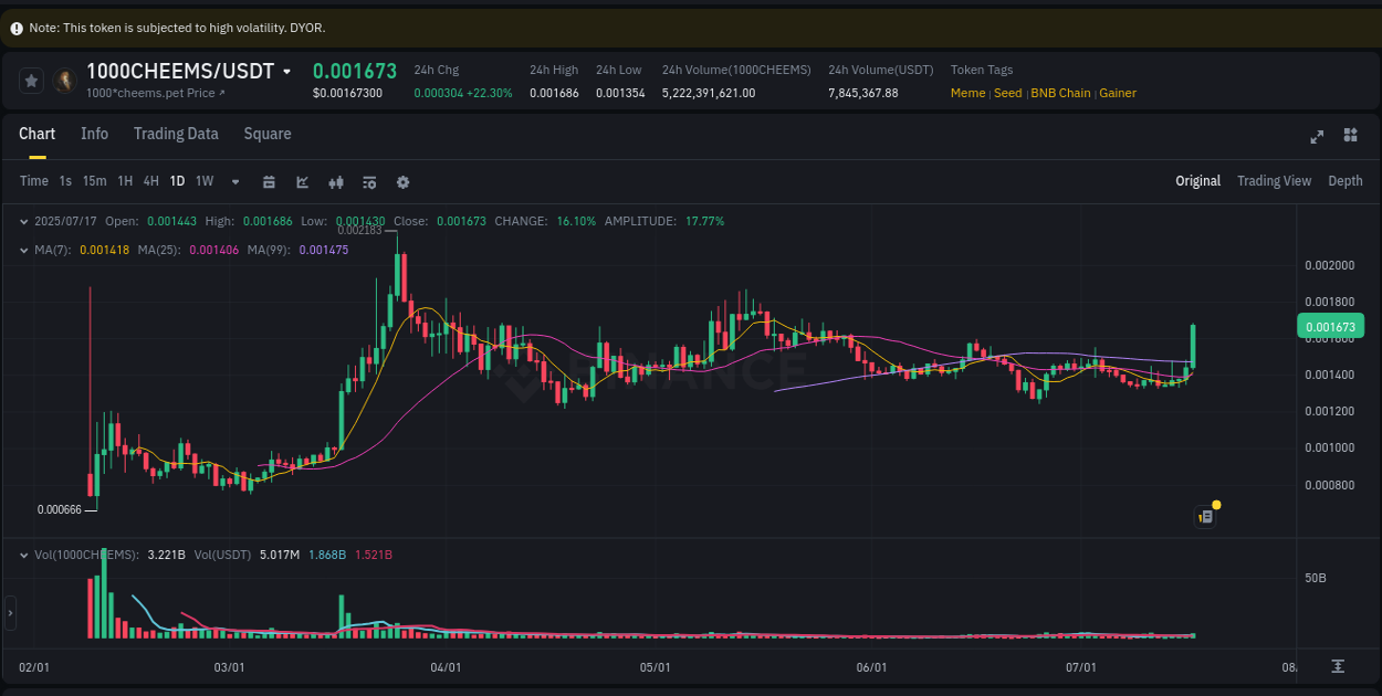 Crypto trading report: 1000CHEEMS pump on Binance, 17 July 2025, 09:04 Crypto trading report: 1000CHEEMS pump on Binance, 17 July 2025, 09:04