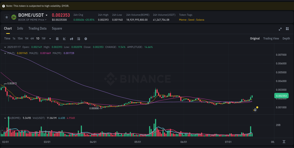 Learn about the BOME price movement analysis from Binance, 17 July 2025, 10:22 BOME trading report showing pump trends on Binance, 17 July 2025, 10:22