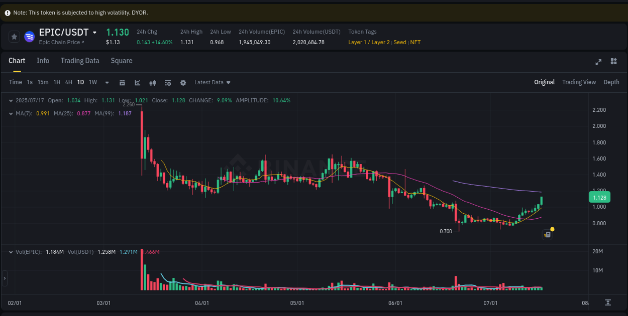 Explore the crypto pump report for EPIC on Binance, 17 July 2025, 11:34 Crypto market report: EPIC pump on Binance, 17 July 2025, 11:34