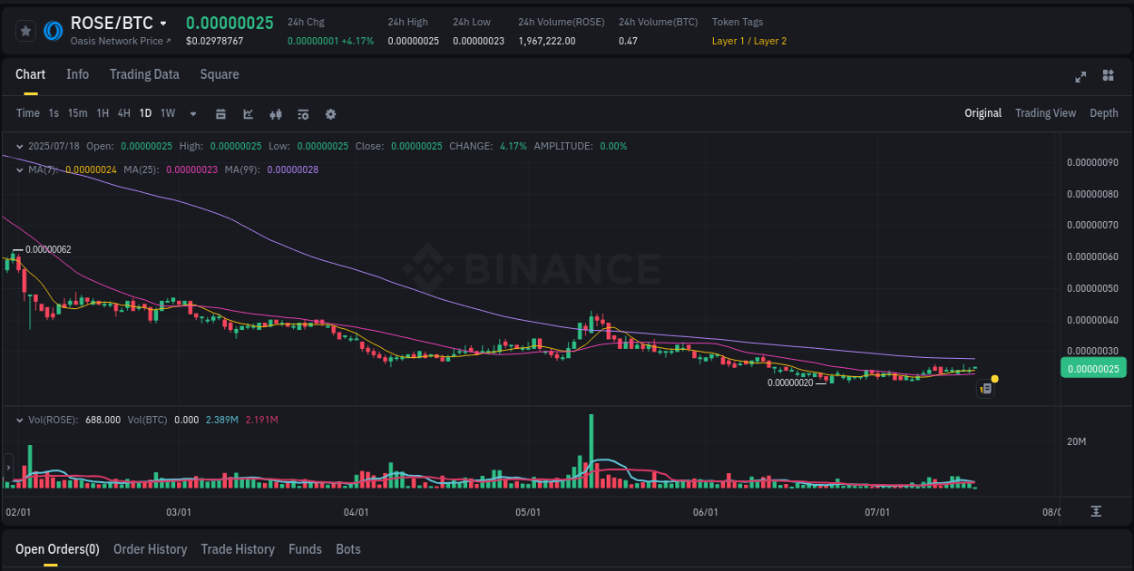 Trading opportunity analysis: ROSE pump on Binance, 18 July 2025, 02:18 Binance exchange pump report for ROSE, 18 July 2025, 02:18
