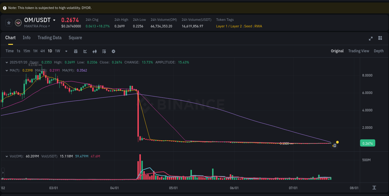 Order flow intelligence: OM pump dynamics on Binance, 20 July 2025, 18:02
