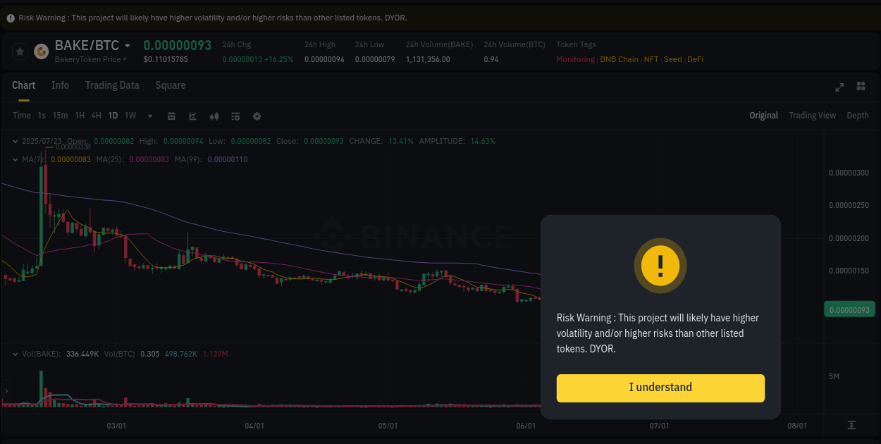 Trading velocity: BAKE pump dynamics on Binance, 23 July 2025, 08:48