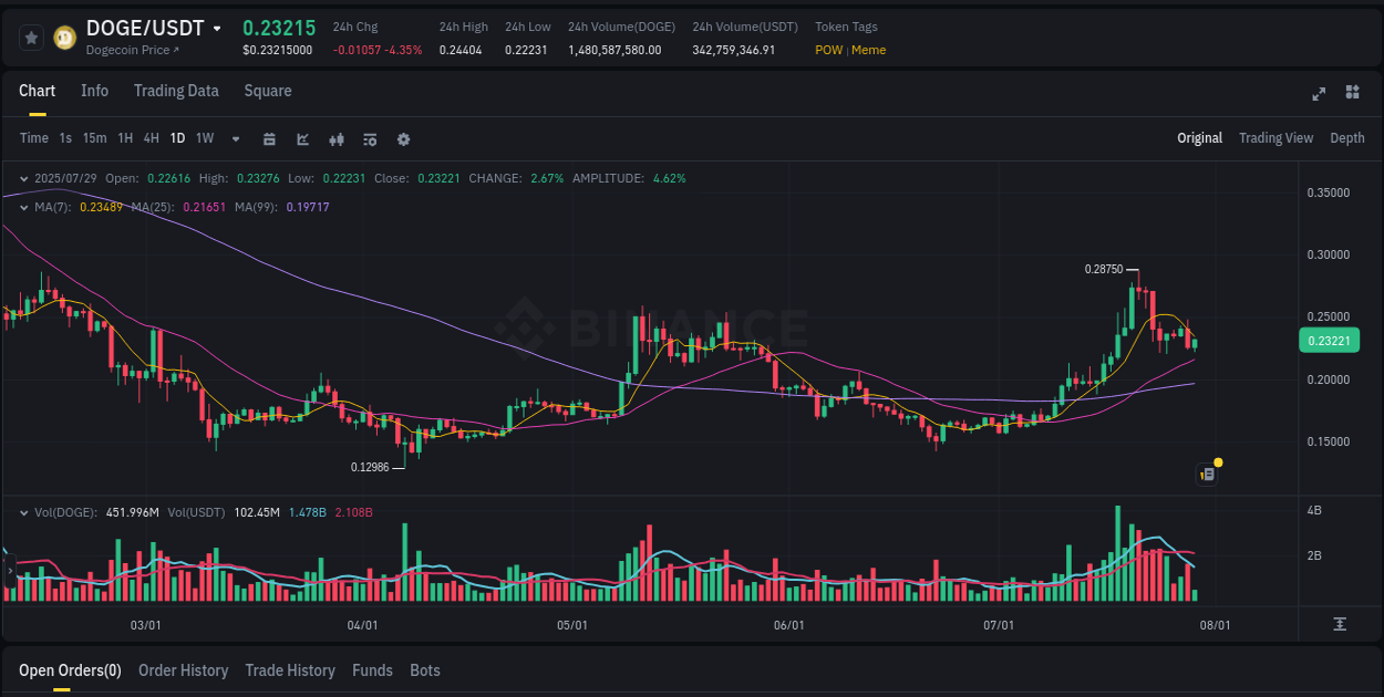Explore the DOGE price surge report from Binance, timestamp: 29 July 2025, 09:52 DOGE price surge report from Binance, timestamp: 29 July 2025, 09:52