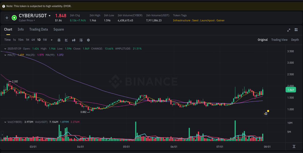 Get trading insights from CYBER pump report on Binance, 29 July 2025, 15:29 Trading data insight: CYBER pump report from Binance, 29 July 2025, 15:29