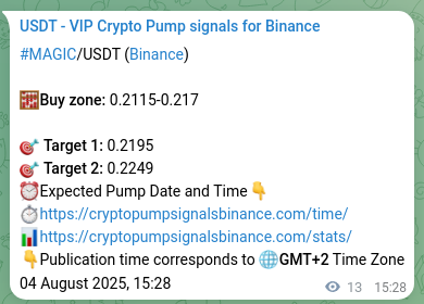 Binance trading signal proof for MAGIC pump, 04 August 2025, 15:48 Binance trading signal proof for MAGIC pump, 04 August 2025, 15:48