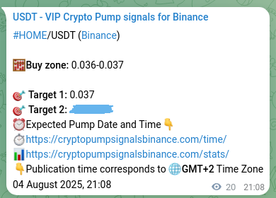 View the market signal proof for HOME pump from Binance, 04 August 2025, 21:40 Market signal proof: HOME pump from Binance, 04 August 2025, 21:40