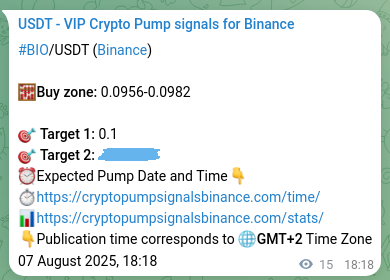 Confirm the crypto trading signal for BIO pump on Binance, 07 August 2025, 18:42 Crypto trading signal confirmation: BIO pump on Binance, 07 August 2025, 18:42