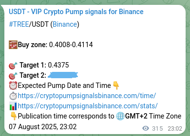 Binance pump signal data for TREE at 08 August 2025, 07:47 Binance pump signal data for TREE at 08 August 2025, 07:47