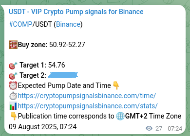 Verify the crypto signal proof for COMP on Binance, 09 August 2025, 08:09 Crypto signal proof: COMP pump on Binance, 09 August 2025, 08:09