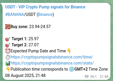 Verify the crypto signal proof for BANANA on Binance, 09 August 2025, 21:41 Crypto signal proof: BANANA pump on Binance, 09 August 2025, 21:41