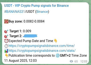 Crypto pump signal proof: Verify BANANAS31 on Binance, 11 August 2025, 13:50 Crypto pump signal proof: BANANAS31 on Binance, 11 August 2025, 13:50