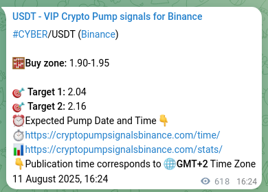 Trading signal proof: CYBER pump from Binance, 12 August 2025, 09:32 Trading signal proof: CYBER pump from Binance, 12 August 2025, 09:32