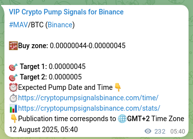 Crypto pump signal analytics for MAV on Binance, 12 August 2025, 12:07 Trading accuracy: MAV signal validation on Binance, 12 August 2025, 12:07