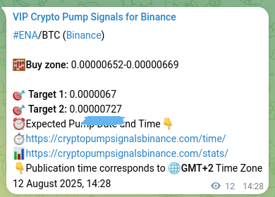 Signal accuracy review: ENA pump confirmation on Binance, 12 August 2025, 14:47 Pump evidence: ENA signal delivery on Binance, 12 August 2025, 14:47