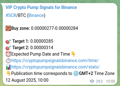 Pump evidence analysis: SCR signal delivery on Binance, 12 August 2025, 18:06 Trading evidence: SCR signal performance on Binance, 12 August 2025, 18:06