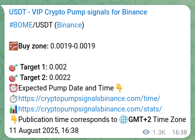 BOME pump signal confirmation from Binance, timestamp: 13 August 2025, 04:52
