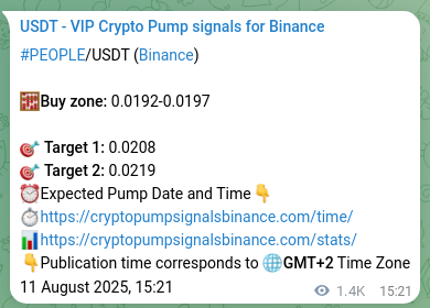 Authenticated PEOPLE pump signal on Binance, 13 August 2025, 04:53