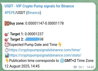 Real-time verification of PEPE pump signal on Binance, 13 August 2025, 06:20