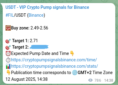 Crypto pump signal confirmation: FIL on Binance, 13 August 2025, 12:22