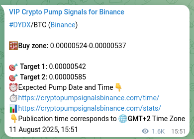 Pump evidence analysis: DYDX signal delivery on Binance, 13 August 2025, 13:01 Market validation: DYDX pump proof on Binance, 13 August 2025, 13:01