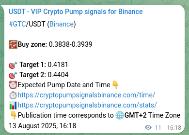 Signal verification: GTC pump on Binance at 13 August 2025, 16:36