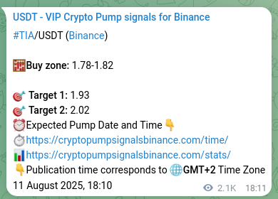 Crypto market signal confirmation: TIA pump on Binance, 14 August 2025, 05:43