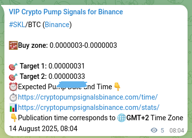 Authenticated proof of SKL's pump signal on Binance at 14 August 2025, 08:13 SKL pump signal verification from Binance, timestamp: 14 August 2025, 08:13