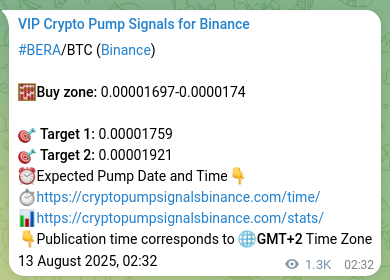 Authenticated proof of BERA's pump signal on Binance at 14 August 2025, 13:22 Proof of BERA pump signal on Binance at 14 August 2025, 13:22