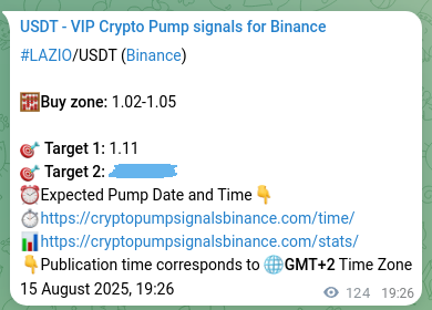 Live proof of LAZIO pump signal on Binance, 15 August 2025, 22:51