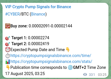 Trading precision validation: CYBER signal proof on Binance, 17 August 2025, 12:36 Signal verification: CYBER pump on Binance at 17 August 2025, 12:36